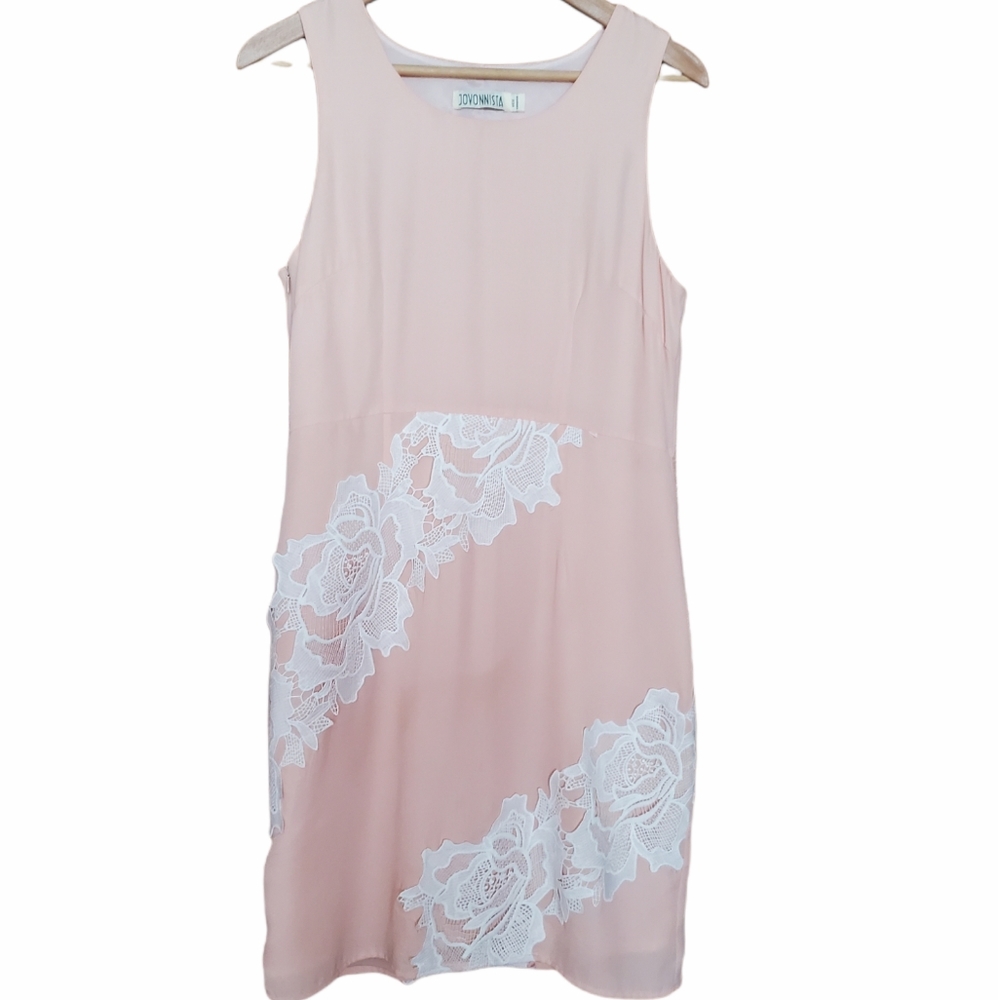 ASOS Jovonnista Peach Pink Dress White Lace Appliques Size 8 Medium